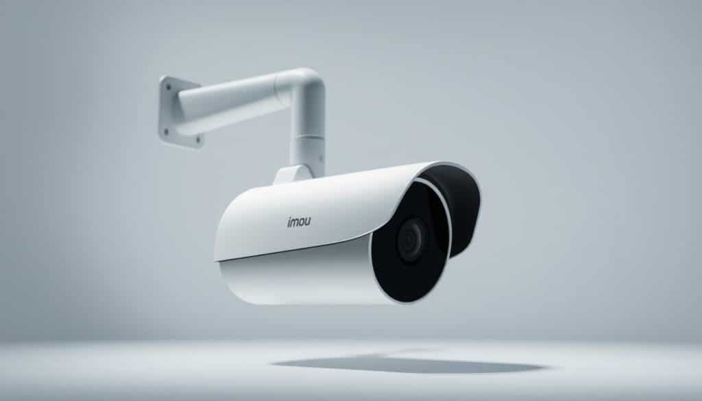 A professional, high-quality surveillance camera with a sleek, modern design. The Imou Cruiser 4 MP is captured in a well-lit, minimalist setting, showcasing its impressive features. The camera is positioned at a slight upward angle, emphasizing its intelligent automatic panning and tilting capabilities. Soft, directional lighting highlights the smooth contours and premium build quality, evoking a sense of sophisticated technology. The background is subtly blurred, keeping the focus on the camera's elegant form and intelligent functionality. This image effectively illustrates the camera's key attributes for the "Automatisches Schwenken: Imou Cruiser 4 MP" section of the article.